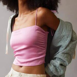 Urban Outfitters Soft Pink Satin Bella Tie Shoulder Cami Top S